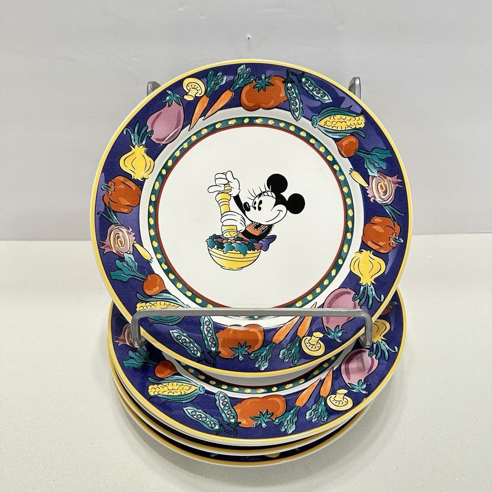Vintage Disney Stoneware Minnie Mouse Salad Lunch Plates Vegetable Rim Set of 5